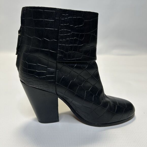 Rag & Bone Womens Newbury Croc Embossed Leather Ankle Booties 5.5 Black Classic - Picture 4 of 10